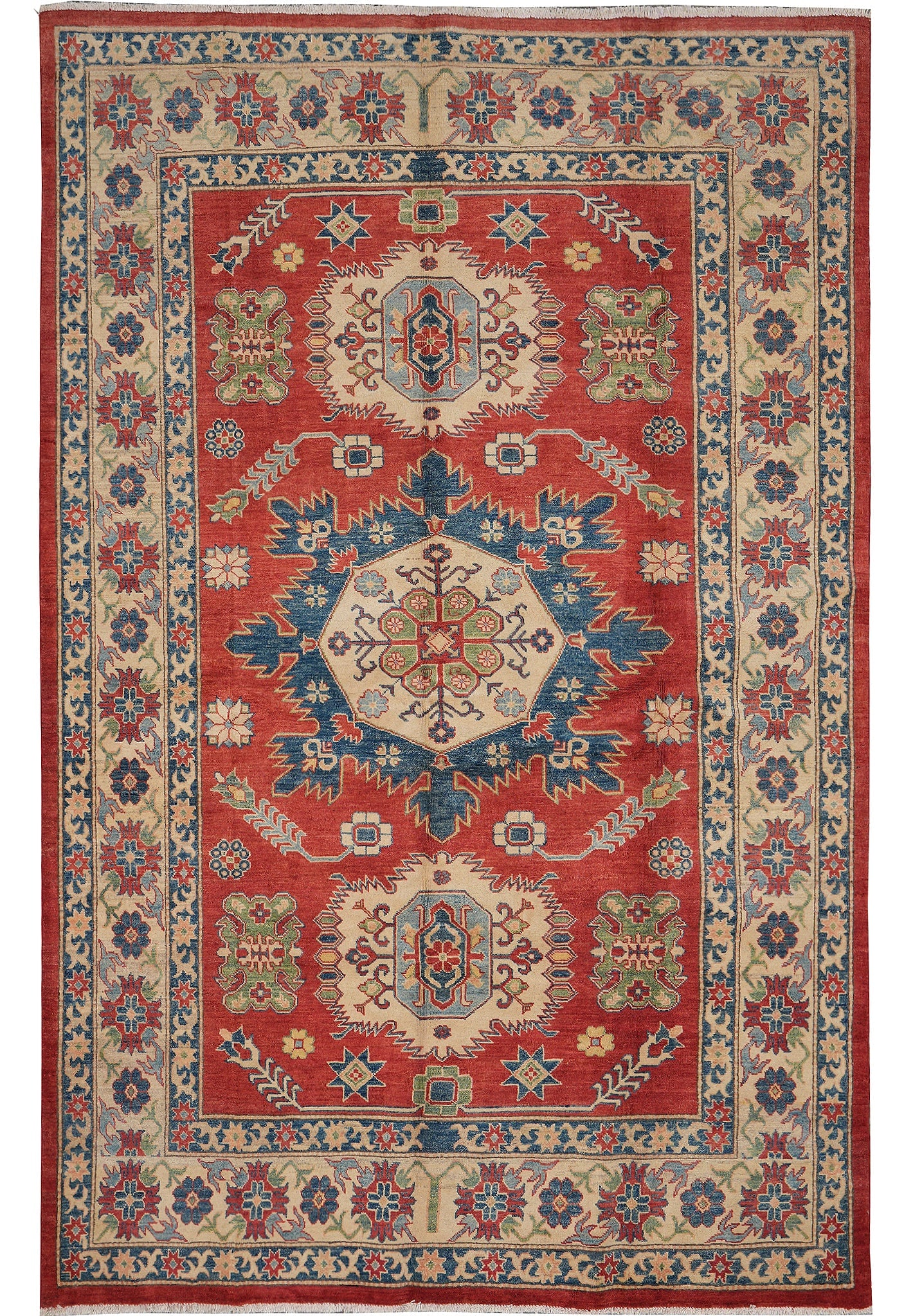 6.7 x 9.7 Handmade Afghan Kazak Wool Rug Traditional Geometric Design (1 of 10)