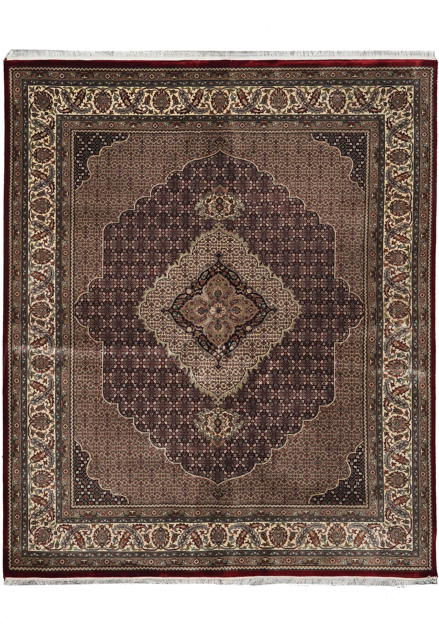 6.9 x 8 Persian Hand-Knotted Wool Silk Rug Traditional Floral Design: 6.9 x 8 Persian Hand-Knotted Wool Silk Rug Traditional Floral Design Free continental US Shipping This 6.9 x 8 hand-knotted rug features a traditional Persian design, intricately woven from premium qu