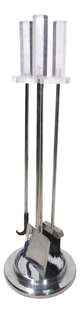 Modernist Fireplace Tools with Stand Lucite Handles Chrome Japan (1 of 9)