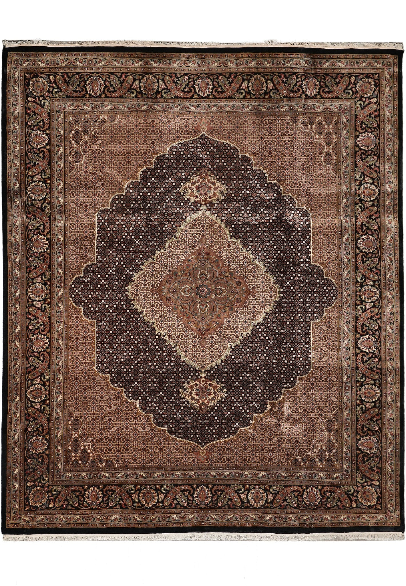 Handmade Tabriz Mahi Area Rug 8.3 x 9.8 Wool Silk Quality: Handmade Tabriz Mahi Area Rug 8.3 x 9.8 Wool Silk Quality Free continental US Shipping Enhance your living space with this beautiful handmade area rug, crafted from a luxurious blend of wool and silk.