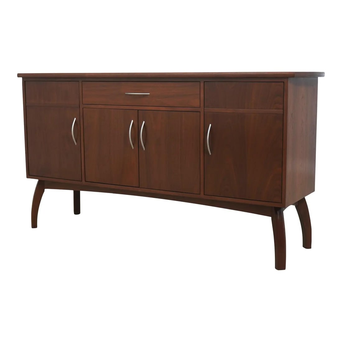 Walnut Credenza with Curved Legs and Adjustable Shelves 68w x 20.5d x 36.5h (1 of 10)