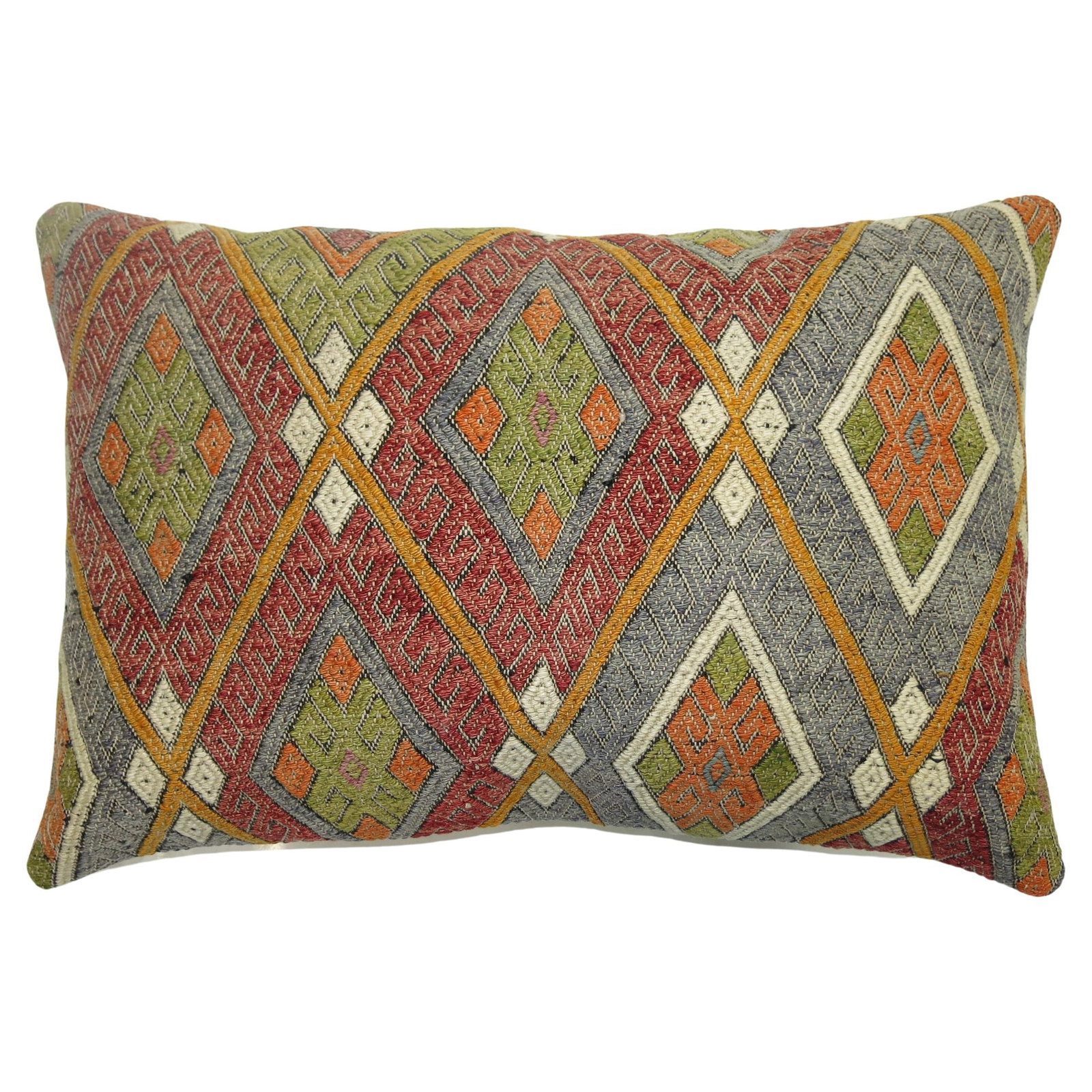 Vibrant Bohemian Turkish Cicim Lumbar Pillow 17 x 27 Inches (1 of 4)