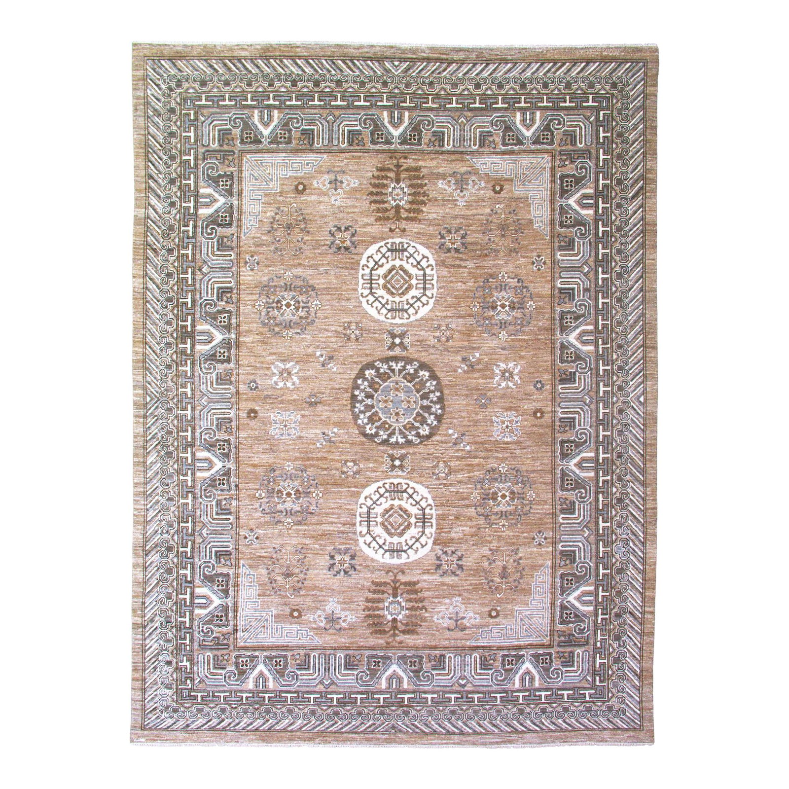 Modern Khotan Style Hand-Knotted Wool Rug 8'8" x 11'10" Brown (1 of 7)