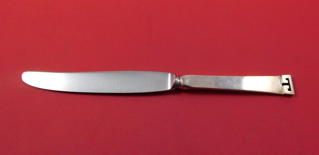 Allan Adler Chinese Key Sterling Silver Knife 8 3/4" Solid Handle: Allan Adler Chinese Key Sterling Silver Knife 8 3/4" Solid Handle This exquisite knife features the elegant Chinese Key pattern by Allan Adler. Crafted from solid sterling silver, it boasts an 8 3/4" 
