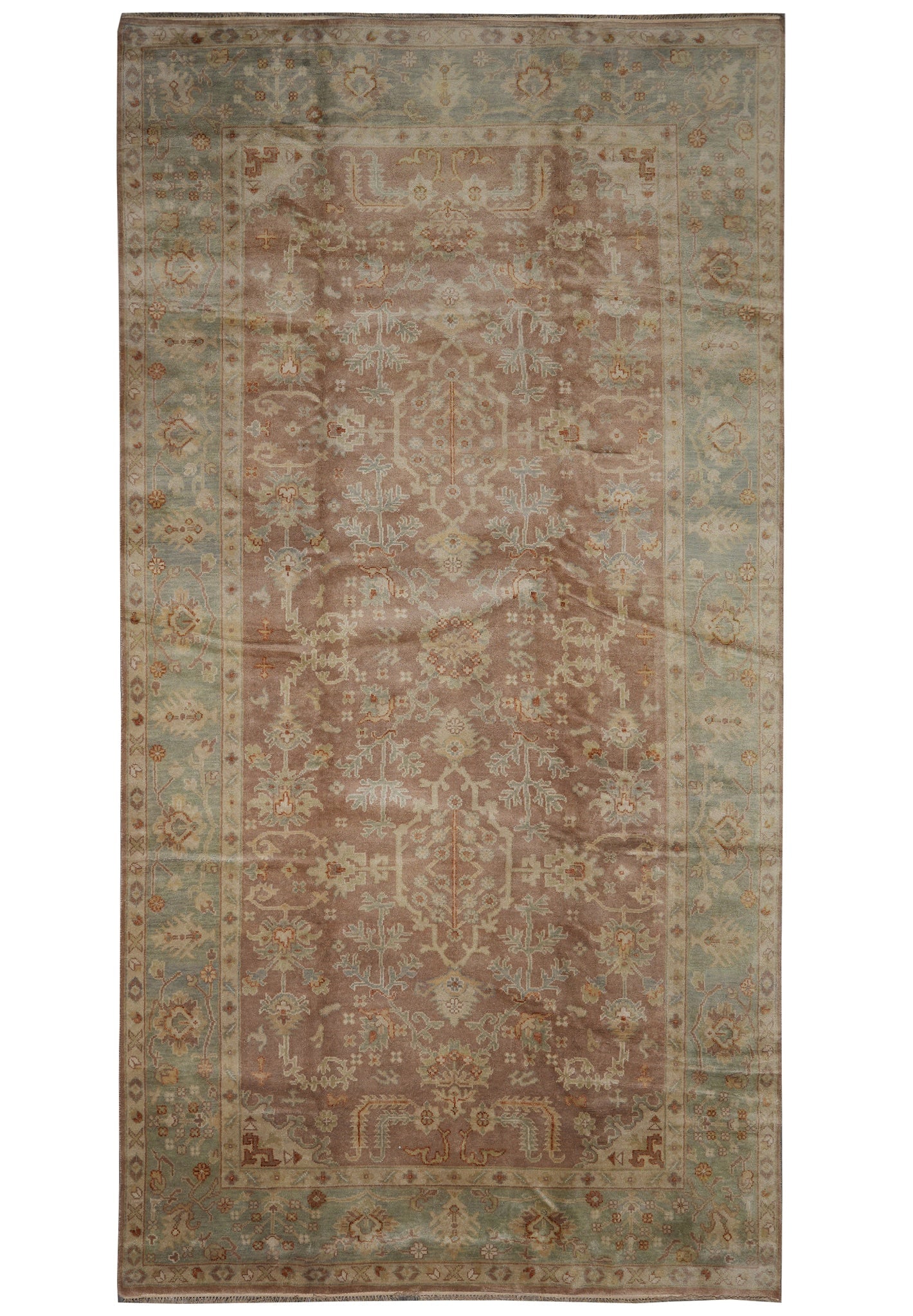 Rare 8.4 x 15.7 Handmade Wool Rug Rust Green Pakistani (1 of 10)