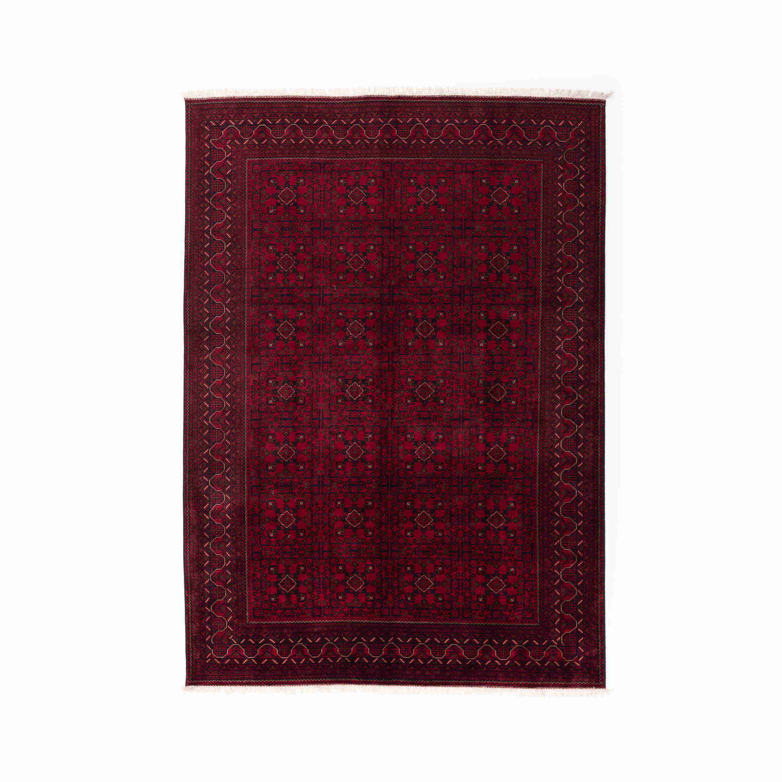 Handmade Kunduz Geometric Wool Carpet 100.4 x 140.6 Inches: Handmade Kunduz Geometric Wool Carpet 100.4 x 140.6 Inches Discover the beauty of this authentic handmade Kunduz carpet, crafted using traditional techniques. Made from high-quality wool on wool, this