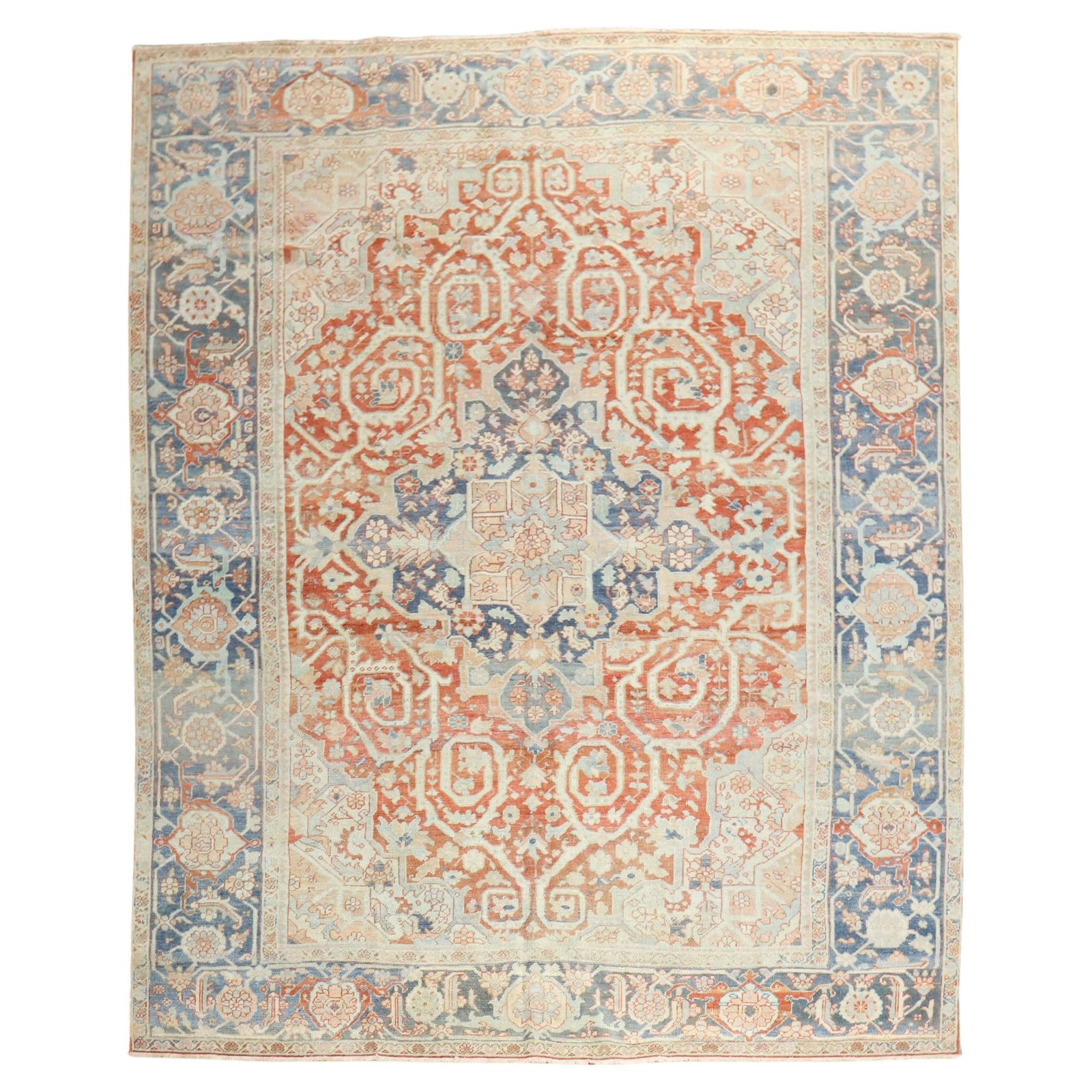 Zabihi Collection 1940s Antique Heriz Hand-Knotted Wool Rug 102 x 133: Zabihi Collection 1940s Antique Heriz Hand-Knotted Wool Rug 102 x 133 This exquisite Antique Heriz Rug from the Zabihi Collection is a stunning example of 20th-century craftsmanship, manufactured in