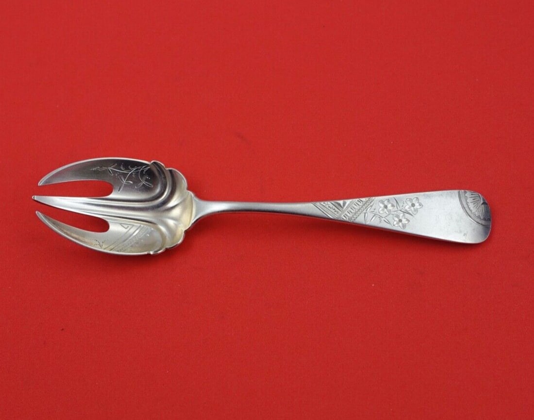 Duhme Brite Cut Sterling Silver Ice Cream Fork 6 inch with Japanese Scenes: Duhme Brite Cut Sterling Silver Ice Cream Fork 6 inch with Japanese Scenes This exquisite 6" ice cream fork from Duhme features a stunning brite-cut design, crafted from high-quality sterling silver. 