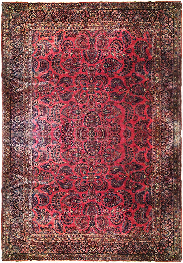 Authentic 10.6 x 18 Salmon Antique Persian Sarouk Rug Handmade in Iran: Authentic 10.6 x 18 Salmon Antique Persian Sarouk Rug Handmade in Iran Free continental US Shipping Introduce timeless allure to your space with this exquisite 10.6 x 18 Salmon Antique Persian Sarouk 