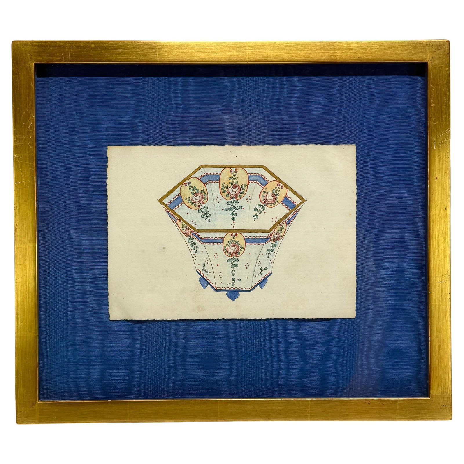 Antique French Watercolor Design Fourmaintraux Manufactory 1900: Antique French Watercolor Design Fourmaintraux Manufactory 1900 Presenting an exquisite original watercolor and ink design from the renowned Fourmaintraux Manufactory in Desvres, France, circa 1900. T