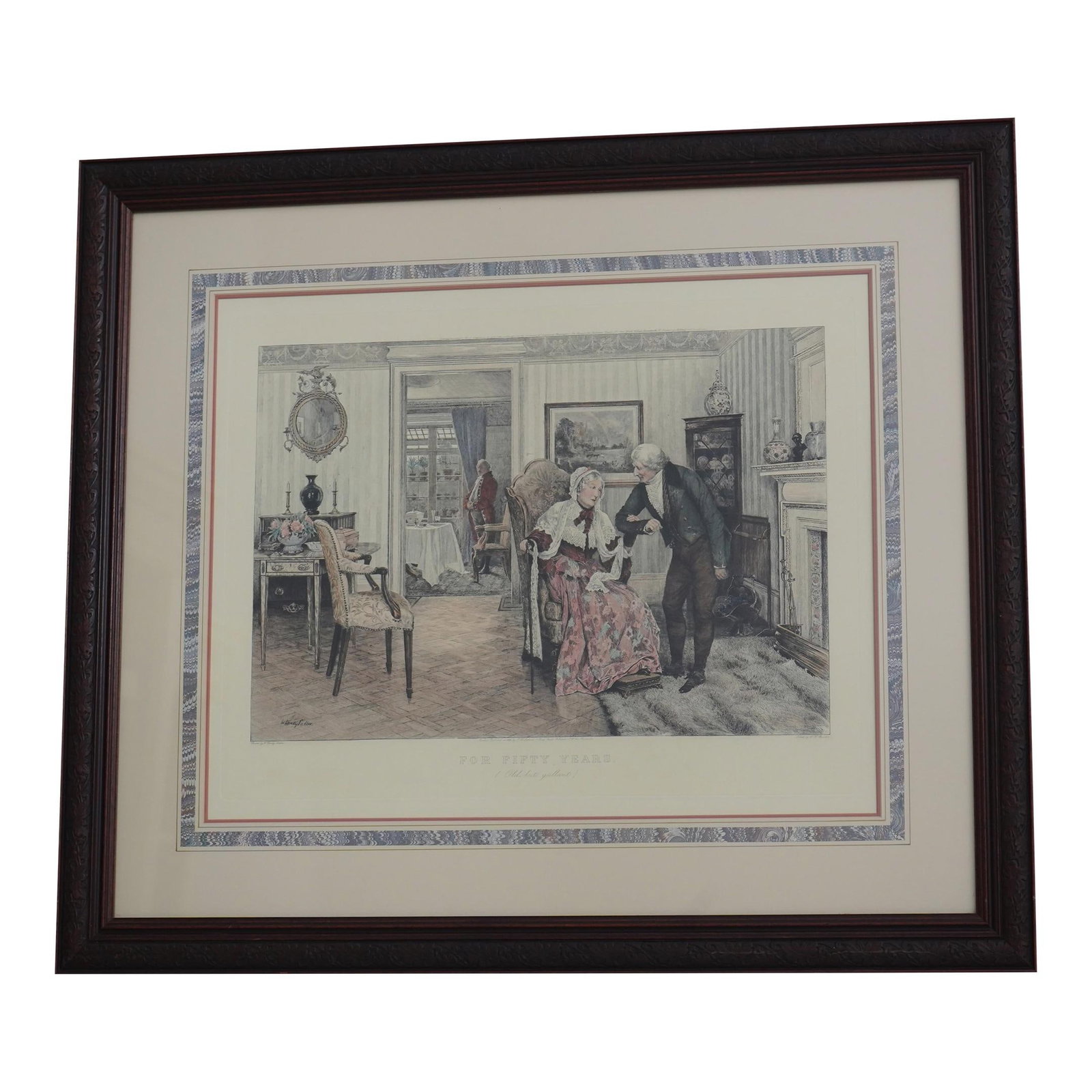 Antique 1892 Colored Engraved Print 'For Fifty Years' Framed 33.5x29.5 (1 of 10)