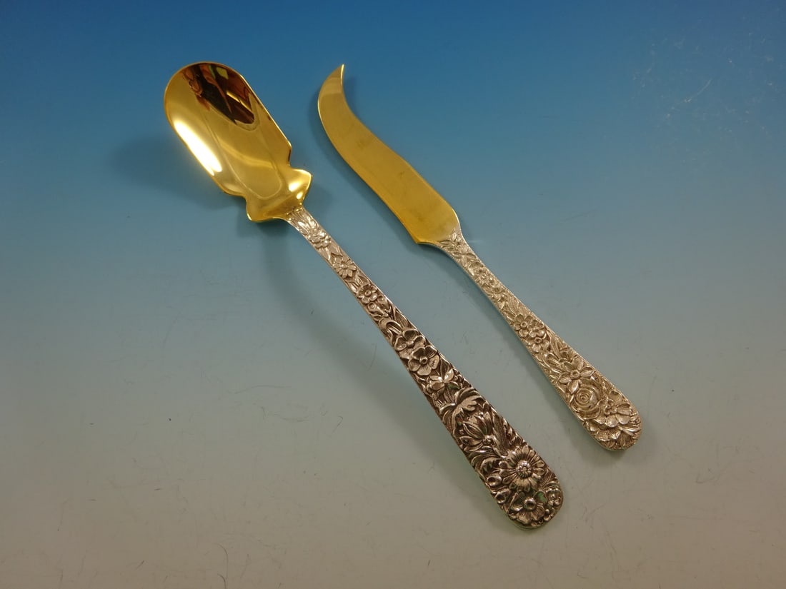 Kirk Repousse Sterling Silver Gold-Washed Caviar Serving Set 2pc (1 of 4)