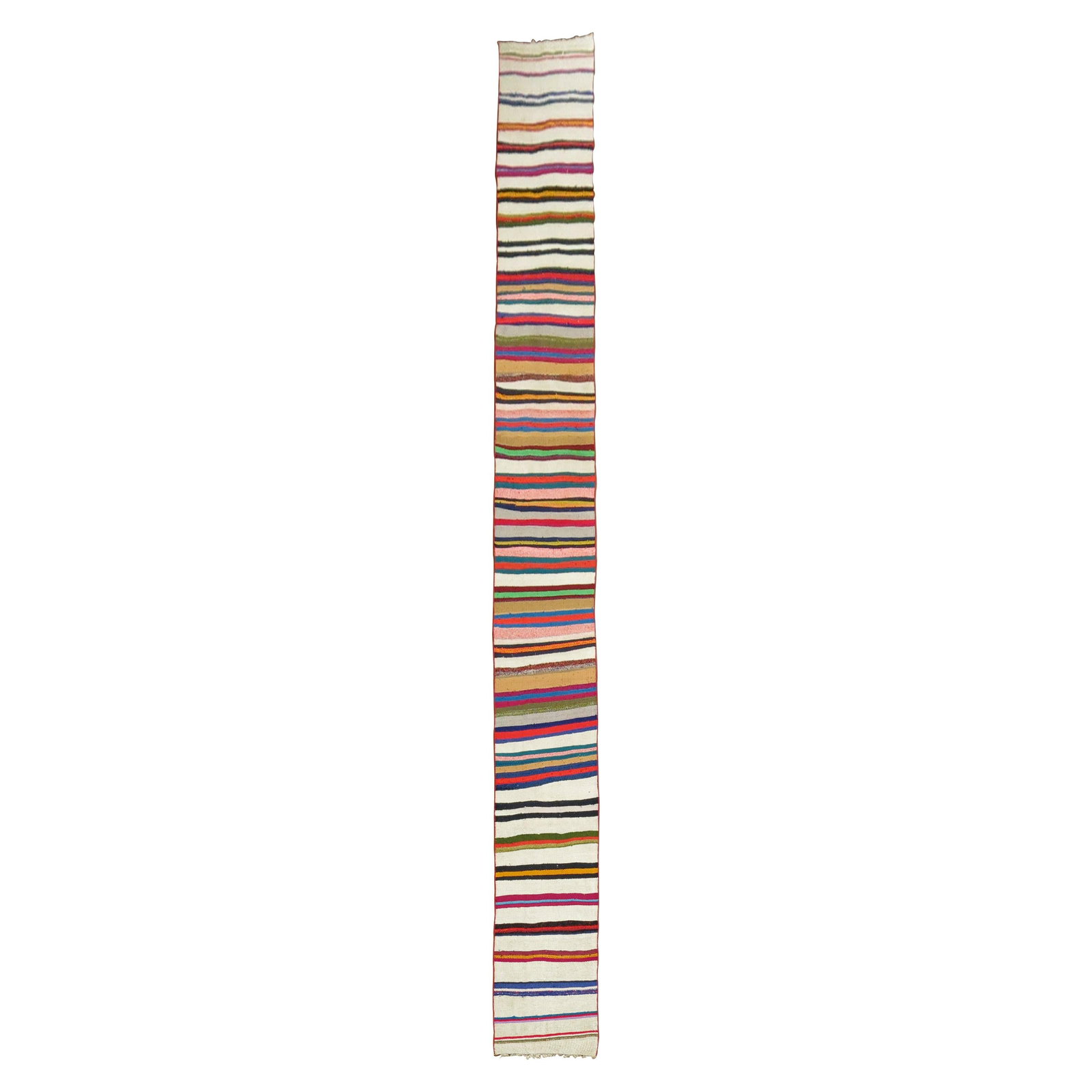 Vibrant 20th Century Turkish Wool Kilim Runner 22in x 253in: Vibrant 20th Century Turkish Wool Kilim Runner 22in x 253in Enhance your space with this stunning Long Narrow Bright Turkish Kilim Runner, perfect for adding a vibrant touch to your decor. This beauti
