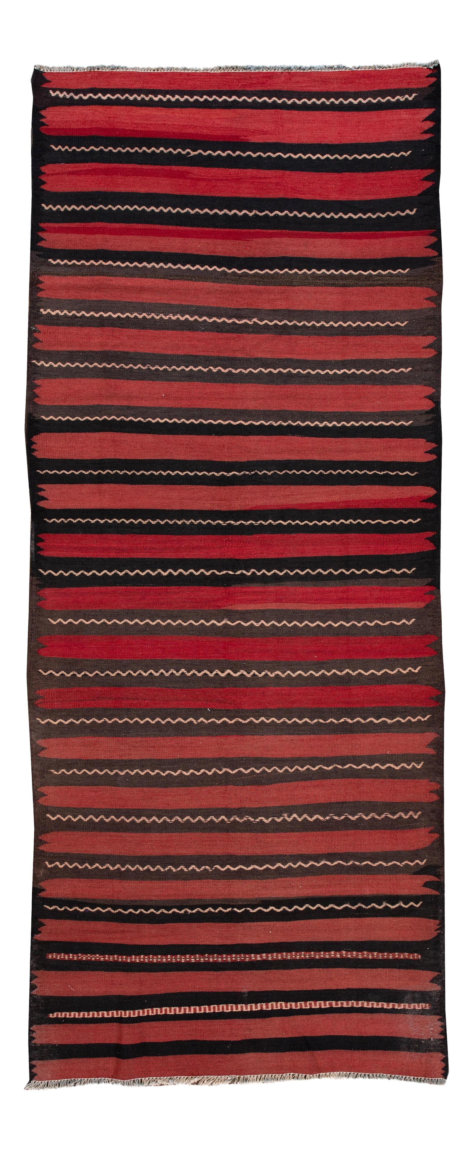 Mid-Century Vintage Kilim Runner Rug Red Wool 4'5" x 10'11": Mid-Century Vintage Kilim Runner Rug Red Wool 4'5" x 10'11" This stunning hand-woven vintage Kilim runner rug features a vibrant red field adorned with multi-color accents in a captivating all-over st