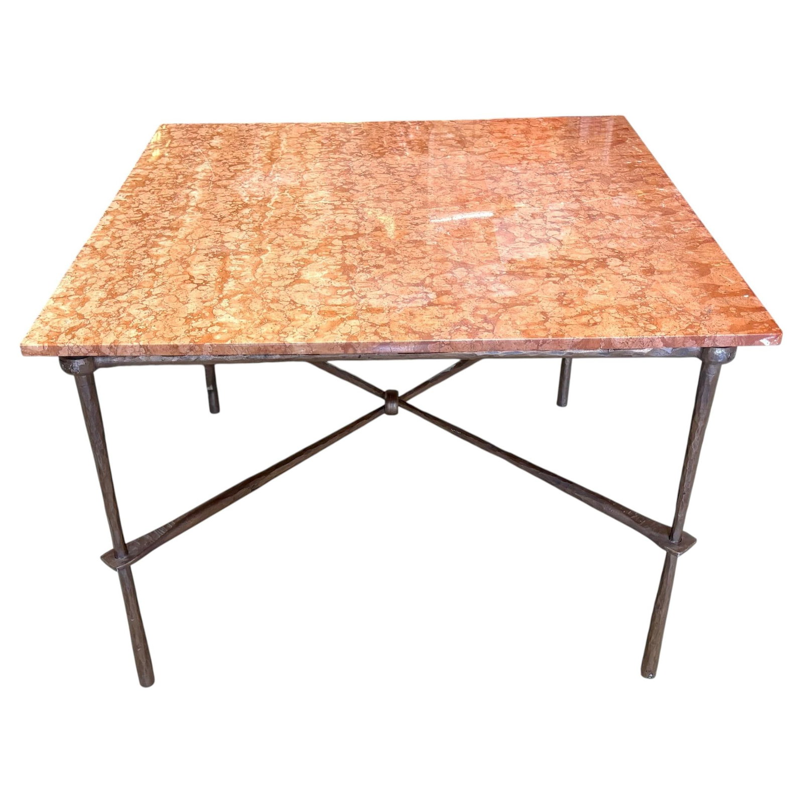 Set of 2 Modern Hammered Iron and Breccia Rossa Marble Tables Attributed to Banci (1 of 18)