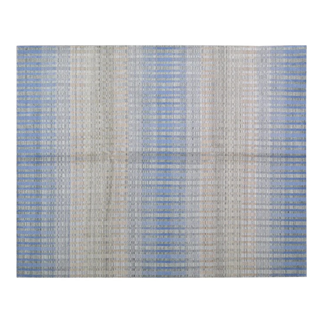 Vintage Indian Handloom Wool Rug 8x10 Navy Blue: Vintage Indian Handloom Wool Rug 8x10 Navy Blue This hand-knotted rug from the 1960s is crafted in India using traditional rug-making techniques. Made from wool, it features a rich navy blue color and