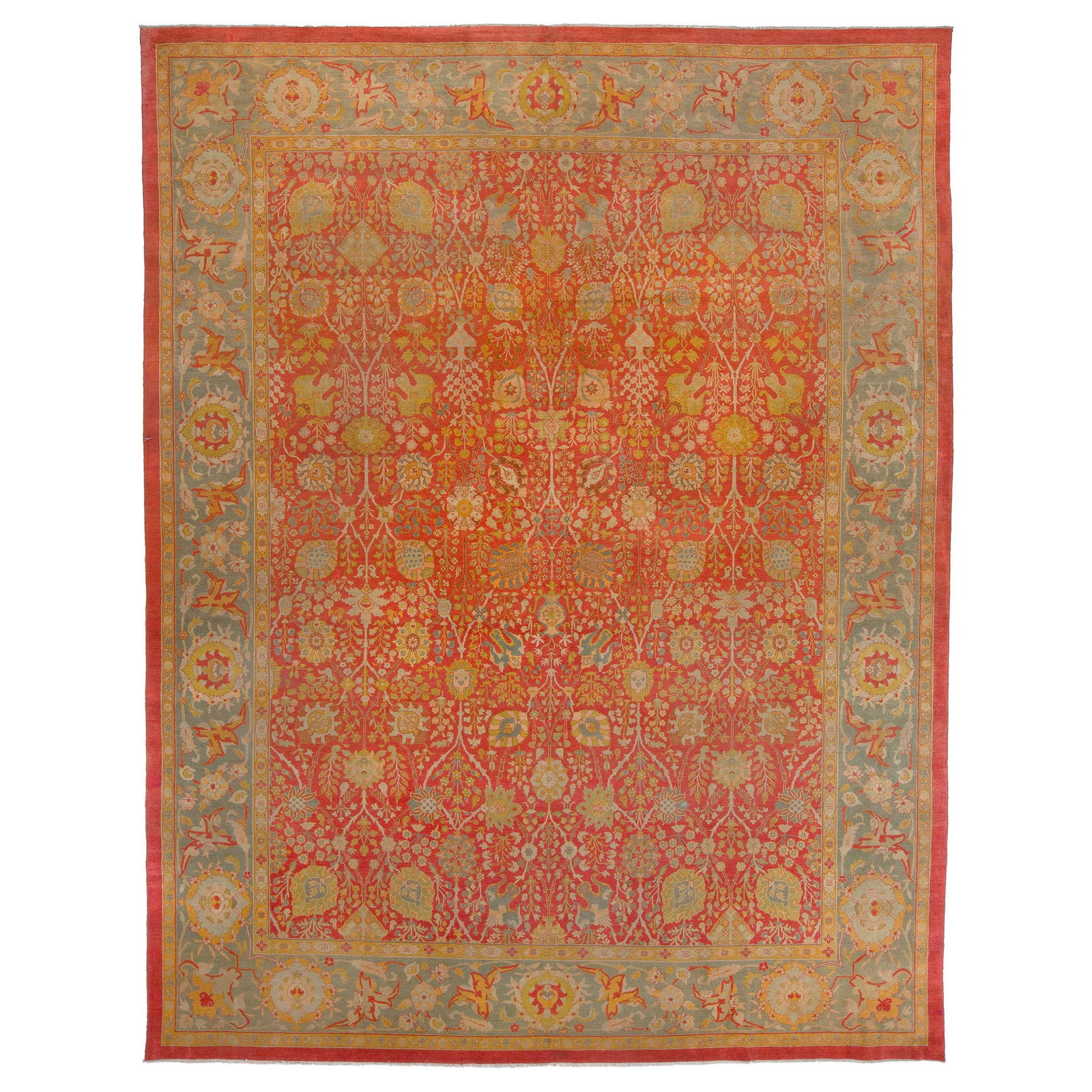 19th Century Hand-Woven Antique Indian Agra Rug 120 x 153 in: 19th Century Hand-Woven Antique Indian Agra Rug 120 x 153 in Discover a stunning 19th century Agra rug that showcases exquisite craftsmanship and vibrant colors. This hand-woven piece, made from high-
