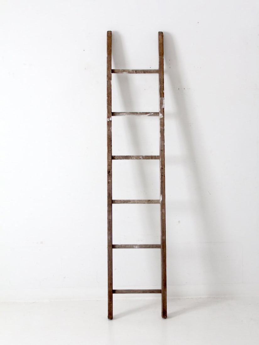 Rustic Antique Wooden Display Ladder 6 Rungs White Paint 78 inch (1 of 15)