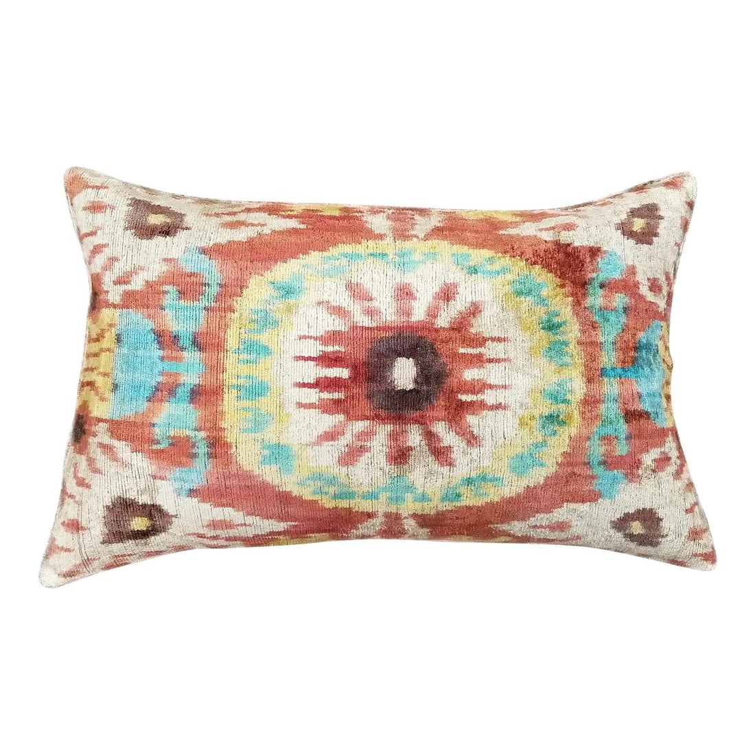 Uzbek Silk Ikat Velvet Decorative Cushion with Linen Back and Feather Insert (1 of 3)