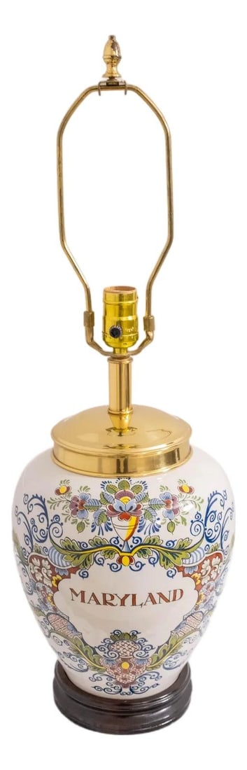 1980s Delft Porcelain Tobacco Jar Lamp with Brass Hardware (1 of 10)