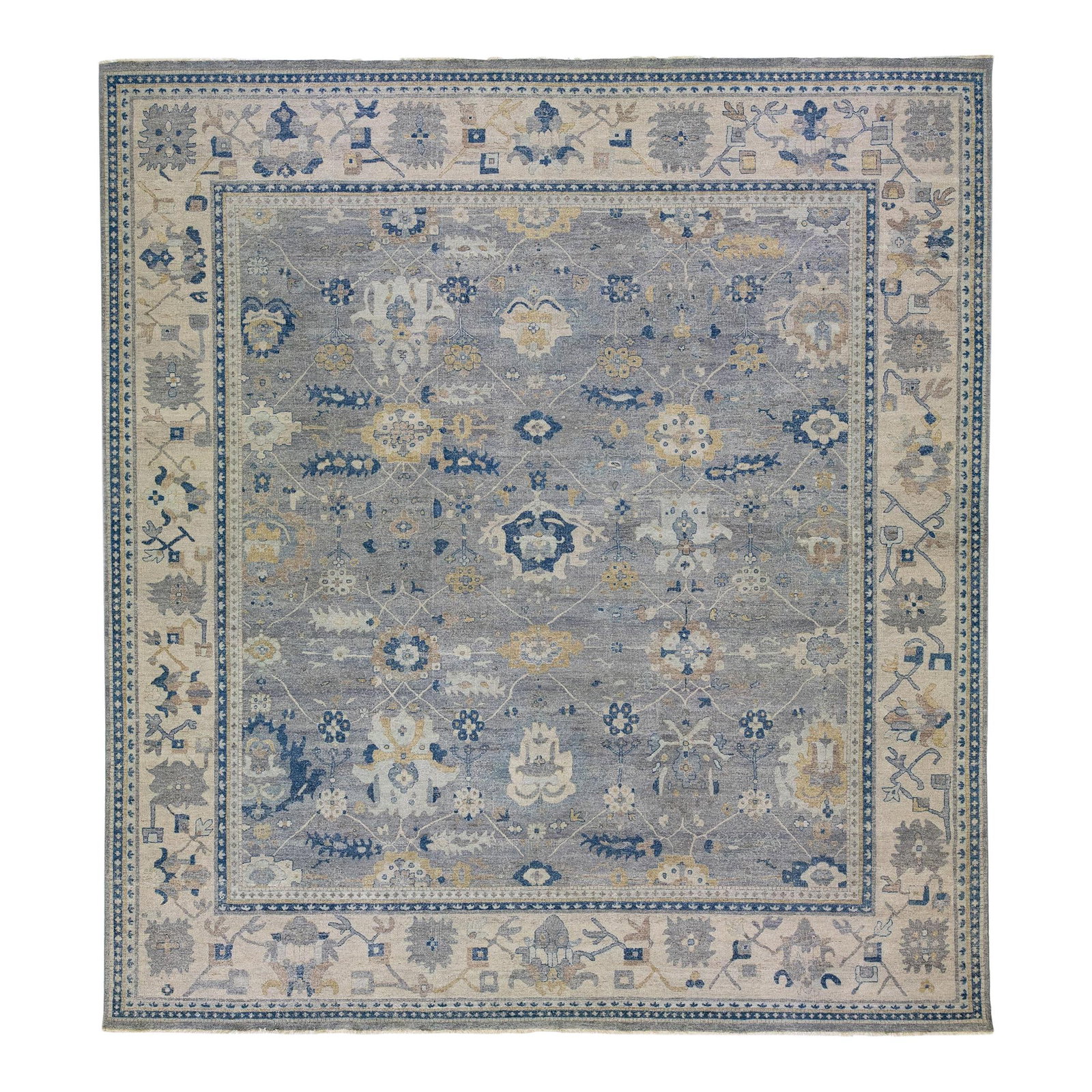 Modern Indian Gray Wool Rug Floral Motif 14'11 x 16'3 (1 of 7)