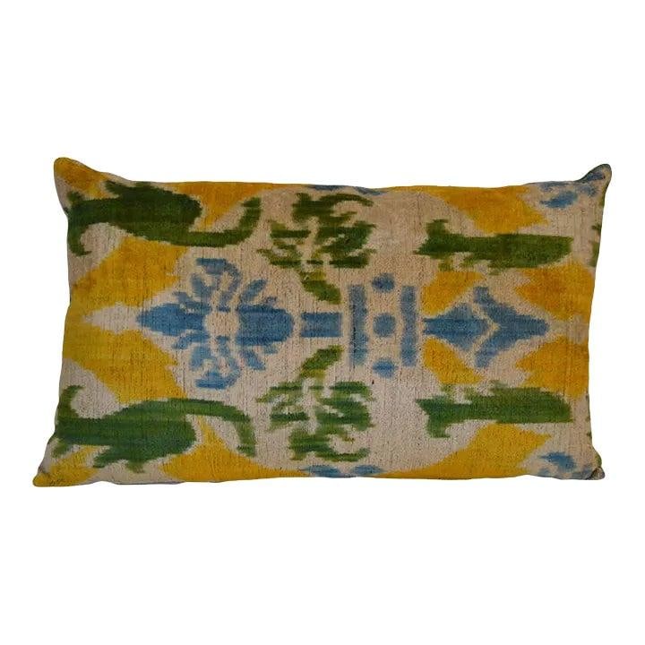 Handcrafted Uzbek Silk Ikat Velvet Pillow with Linen Backing and Down Insert (1 of 3)