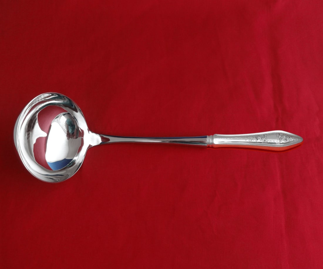 Towle Mary Chilton Engraved #1 Sterling Silver Soup Ladle Custom Made 10.5": Towle Mary Chilton Engraved #1 Sterling Silver Soup Ladle Custom Made 10.5" Introducing the Mary Chilton Engraved #1 Soup Ladle, crafted by Towle in fine sterling silver. This custom-made ladle featur