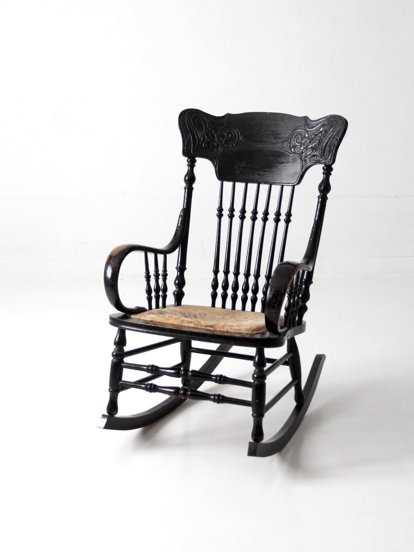 Art Nouveau black painted spindle rocking chair (1 of 16)