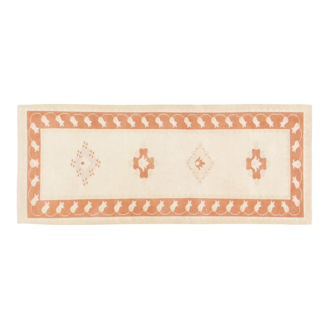 2'8" x 6'10" Anatolian Wool Rug with Hand Knotted Design: 2'8" x 6'10" Anatolian Wool Rug with Hand Knotted Design This vintage Turkish Anatolian rug is hand knotted from wool and showcases natural cream colors. It features a traditional design and is in pre
