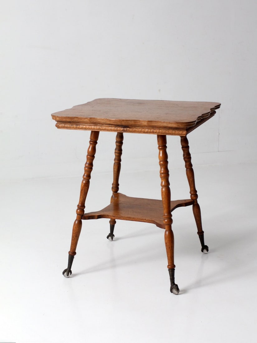 Edwardian Era Oak Side Table with Glass Ball and Claw Feet (1 of 13)