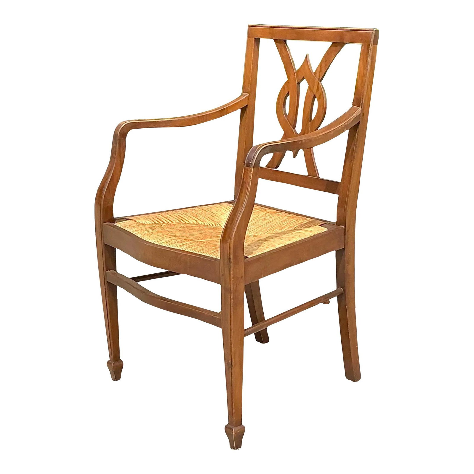 Vintage Italian Rush Seat Arm Chair Sienna Wood Comfort: Vintage Italian Rush Seat Arm Chair Sienna Wood Comfort Add a touch of timeless charm to your home with this Vintage Italian Rush Seat Arm Chair. Crafted with a beautifully woven rush seat and showcas