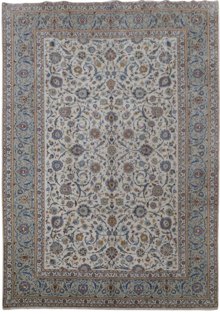 Exquisite 8.7 x 12.2 Blue Persian Kashan Rug Handcrafted in Iran: Exquisite 8.7 x 12.2 Blue Persian Kashan Rug Handcrafted in Iran Free continental US Shipping Experience the elegance of this 8.7 x 12.2 Blue Persian Signed Kashan Rug, handcrafted by skilled artisans