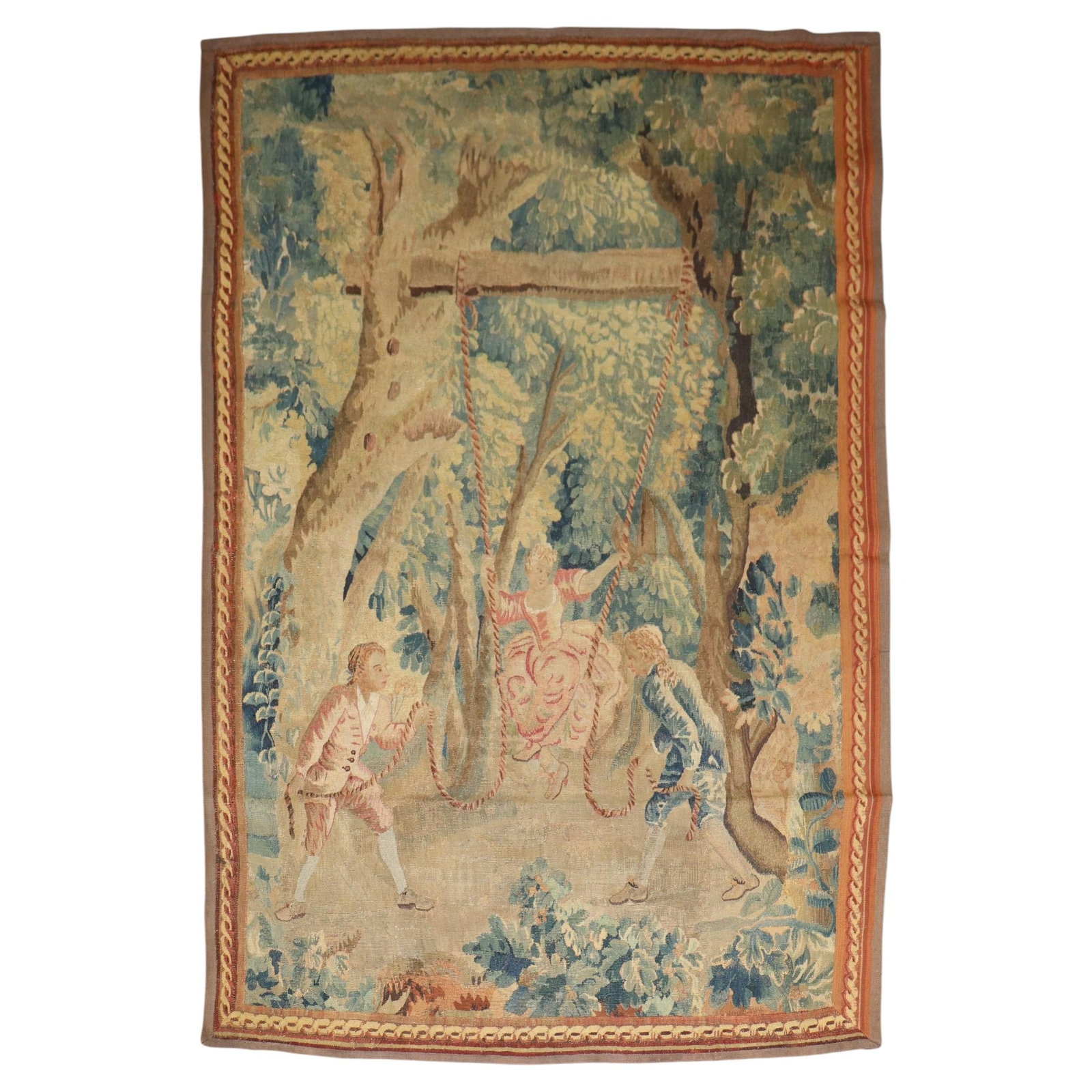 18th Century Flemish Wool Tapestry Courtyard Swing Scene 93 in (1 of 10)
