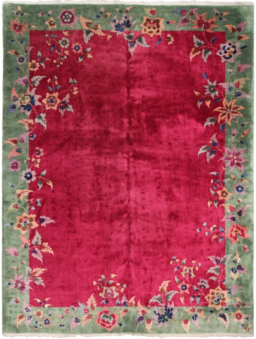 Walter Nichols Purple Chinese Art Deco Area Rug 9x12: Walter Nichols Purple Chinese Art Deco Area Rug 9x12 This is a rare and exceptional antique Art Deco area rug, hand-knotted in China circa 1920 and attributed to Walter Nichols. The rug features a str