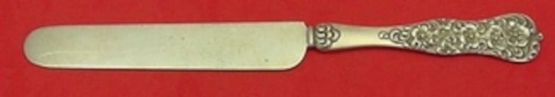 Dominick Haff Rococo Sterling Silver Blunt Dessert Knife 8: Dominick Haff Rococo Sterling Silver Blunt Dessert Knife 8 This is a Dominick & Haff sterling silver dessert knife in the Rococo pattern, dating from 1850-1899. The knife features a flat handle and a 