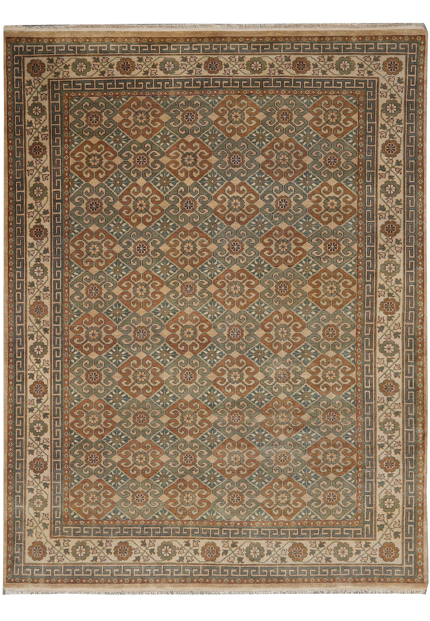 8.9 x 11.7 Hand-Knotted Agra Wool Rug Traditional Floral Design (1 of 12)