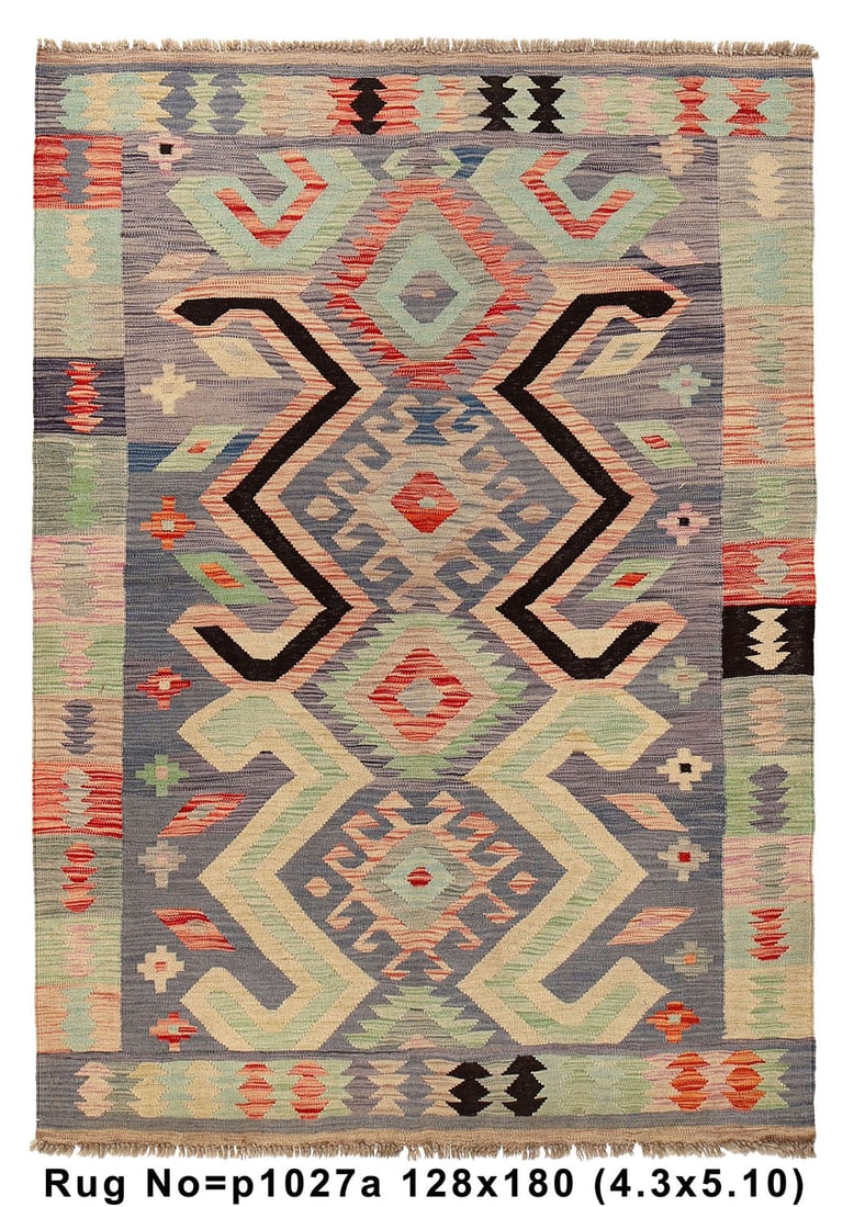 Artisan 4.2 x 5.11 Hand-Knotted Vegetable Kilim Rug in Gray Multi (1 of 8)