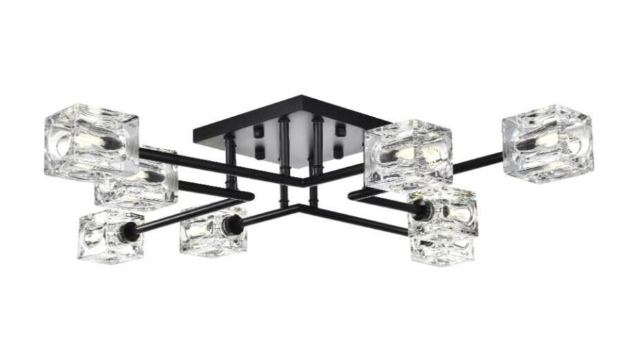 Lyra 31.5 in 8 Light Black Flush Mount Ceiling Fixture Glass Shades (1 of 9)