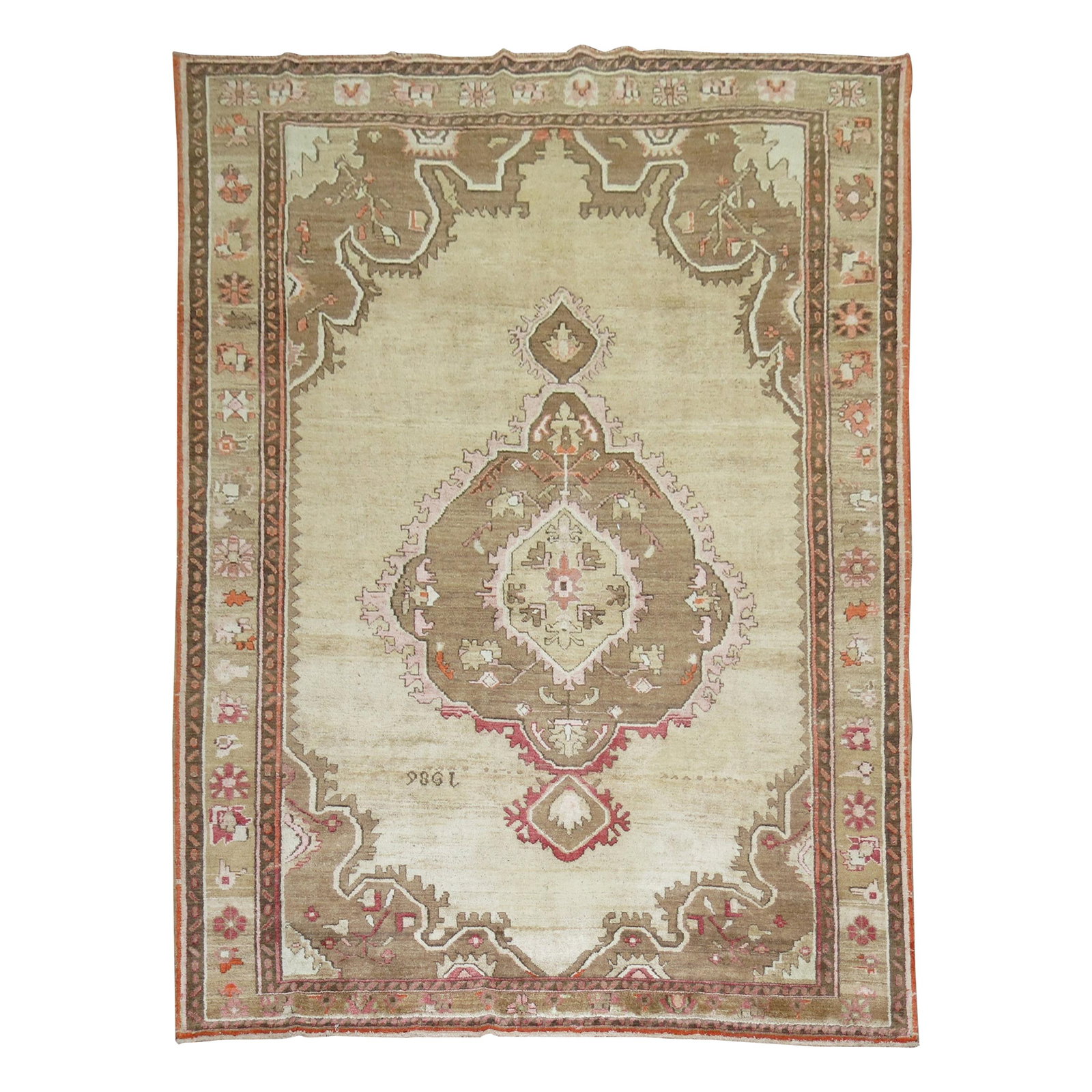 8'2" x 10'9" Turkish Kars Wool Rug Hand-Woven Dated 1986: 8'2" x 10'9" Turkish Kars Wool Rug Hand-Woven Dated 1986 This exquisite Traditional Turkish Kars Anatolian Room Size Rug features a classic medallion and border design on a warm beige background. Hand