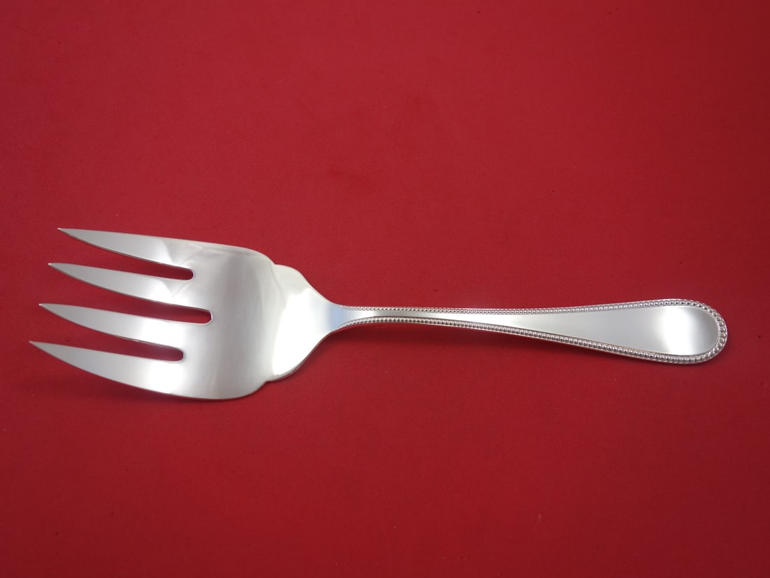 Fina-Italy Perlinato Sterling Silver Salad Serving Fork 9 Inch Unused: Fina-Italy Perlinato Sterling Silver Salad Serving Fork 9 Inch Unused Introducing the Perlinato Salad Serving Fork by Fina-Italy, crafted from high-quality sterling silver. This exquisite piece, measu