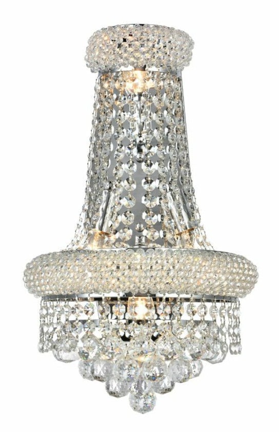 PRIMO 4 Light Crystal Wall Sconce 17 in Silver Clear: PRIMO 4 Light Crystal Wall Sconce 17 in Silver Clear Modern 4-light crystal wall sconce with a polished silver and clear finish. It is hardwired for indoor installation and features Royal Cut crystals