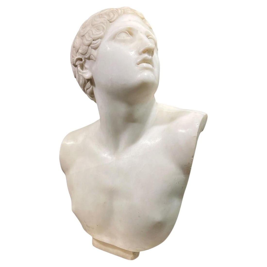 19.5 in Italian Neoclassical Marble Bust of Hermes: 19.5 in Italian Neoclassical Marble Bust of Hermes An exceptional 19th century Italian Grand Tour white marble bust of the Greek god Hermes, executed in a Neoclassical style and hand-carved in marble.