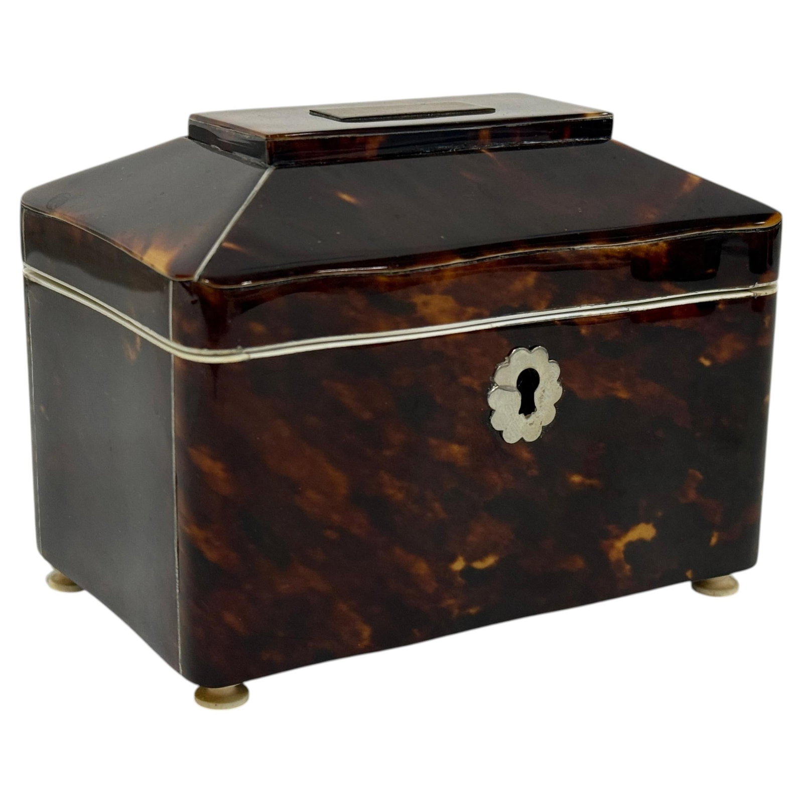 Circa 1830 Dutch Tortoiseshell Tea Caddy with Silver Mounts (1 of 10)