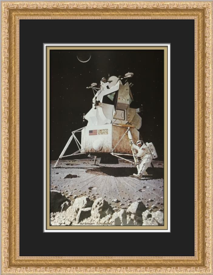 Framed Norman Rockwell Astronauts on the Moon Offset Lithograph Print (1 of 2)
