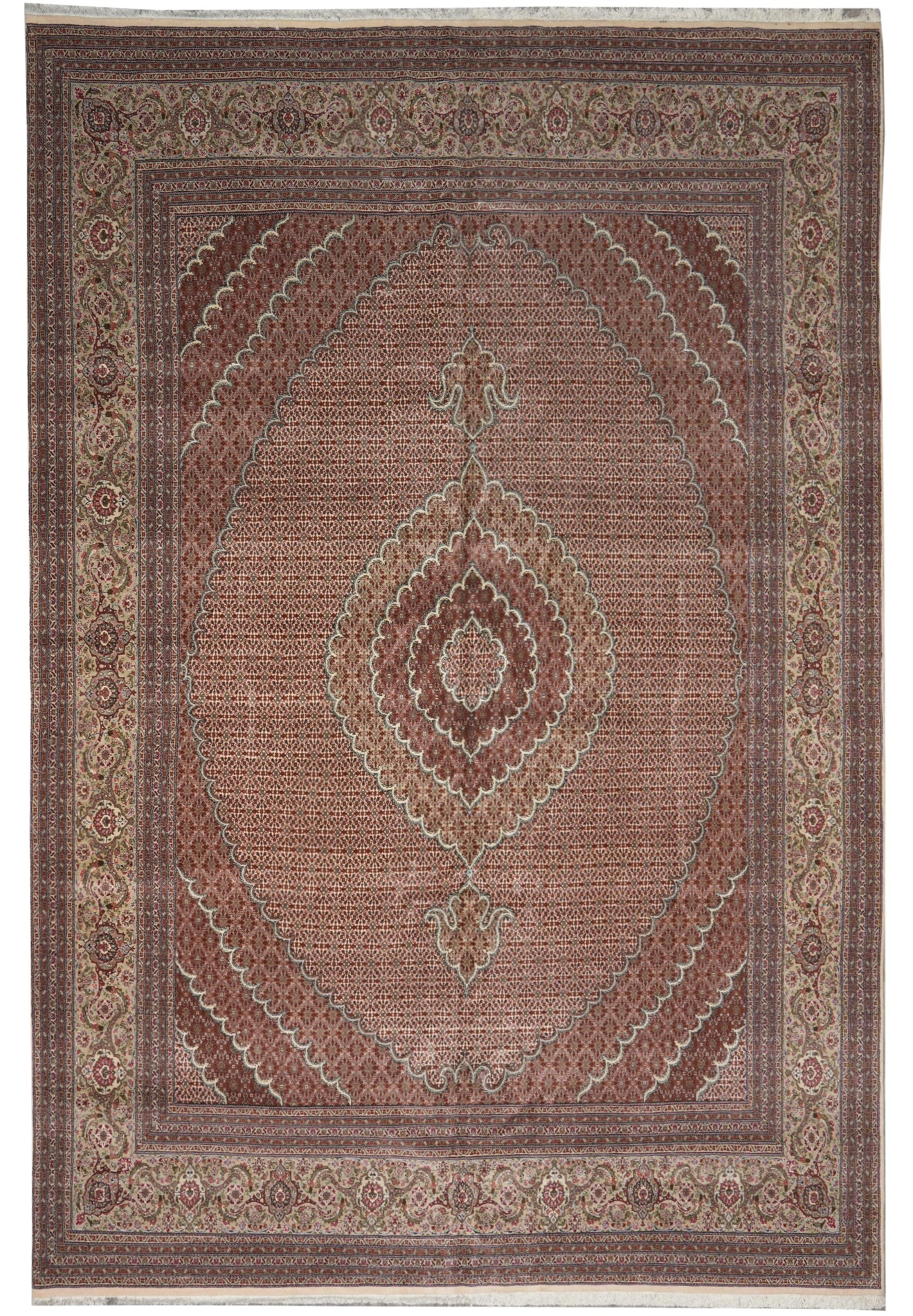 11.4 x 16.3 Authentic Persian Tabriz Mahi Rug Copper Color: 11.4 x 16.3 Authentic Persian Tabriz Mahi Rug Copper Color Free continental US Shipping Authentic Persian Tabriz Mahi rug in a copper color, presented as a 1940s Persian Lavar Kerman rug. It is hand-k