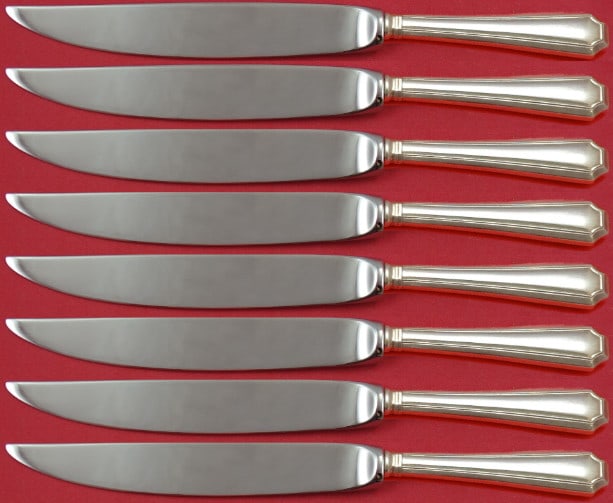 Fairfax Sterling Silver Steak Knife Set 8pc by Gorham Not Serrated: Fairfax Sterling Silver Steak Knife Set 8pc by Gorham Not Serrated Introducing a stunning set of 8 steak knives from the Fairfax pattern by Durgin-Gorham, expertly crafted from sterling silver. Each k