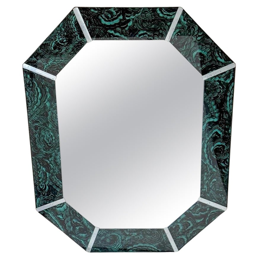 Set of 2 Modern Eglomise Malachite Octagonal Mirrors Hollywood Regency (1 of 8)