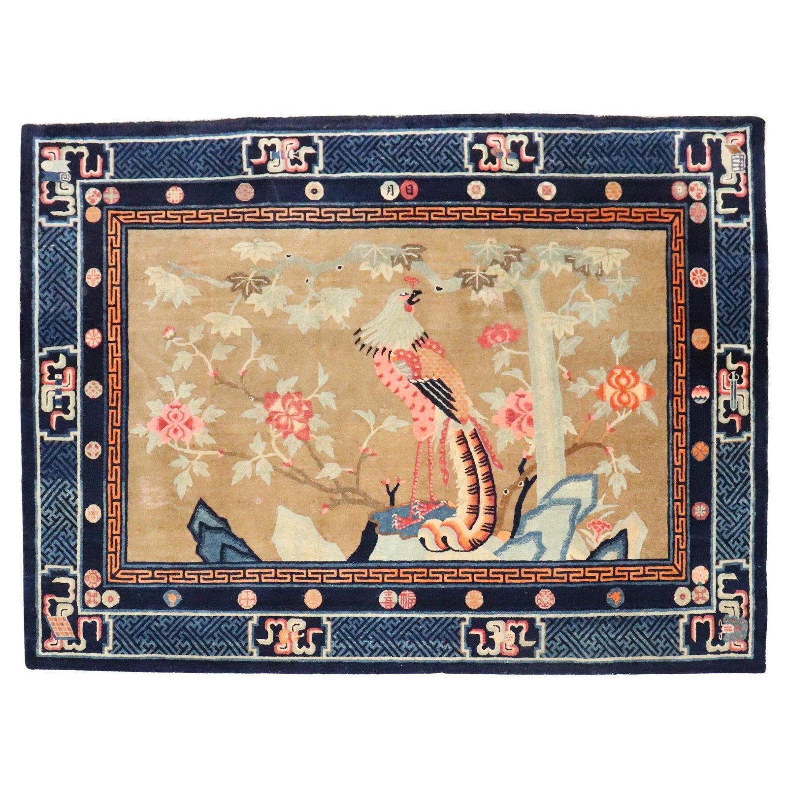 Zabihi Collection 1920s Chinese Batou Pictorial Hand-Woven Rug 66x95: Zabihi Collection 1920s Chinese Batou Pictorial Hand-Woven Rug 66x95 Discover the elegance of this early 20th century Chinese Batou pictorial rug, a true piece of art for your space. Hand-woven from h