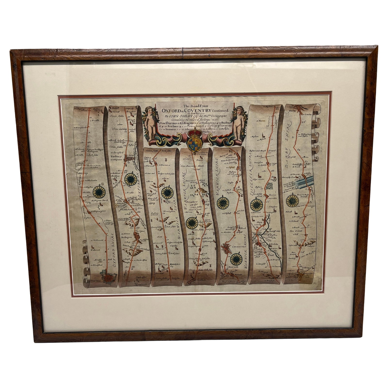 Rare 17th Century John Ogilby Oxford to Salisbury Road Map #82 Circa 1675 (1 of 7)