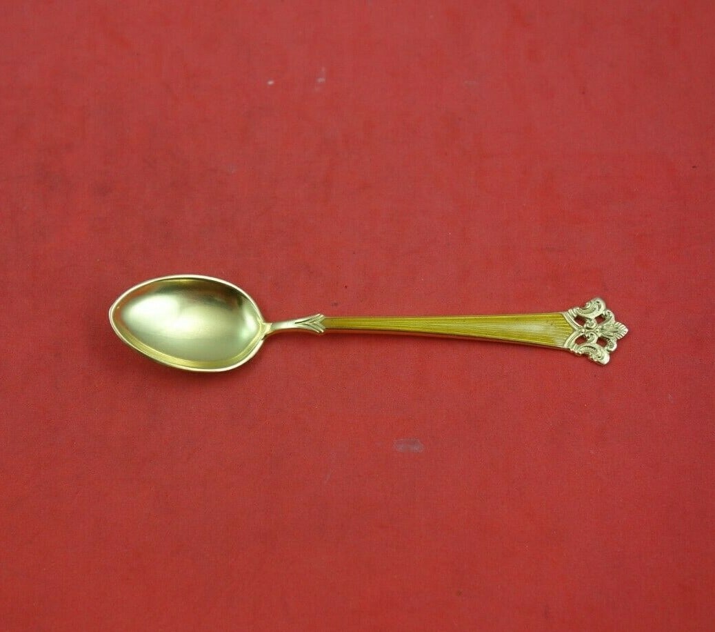 Th. Olsens Anitra .830 Silver Demitasse Spoon Yellow Enamel 4.5 Inches (1 of 3)